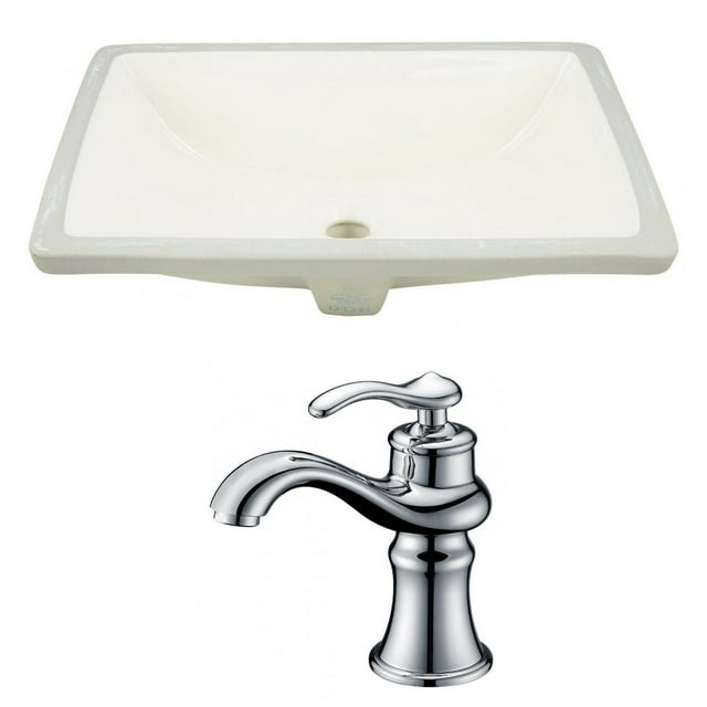 20.75-in. W Rectangle Bathroom Undermount Sink Set In Biscuit - Chrome Hardware AI-22785
