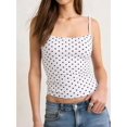 thumbnail image 3 of White Polka Dot Square Neck Spaghetti Strap Slim Fit Crop Tank Top For Women, 3 of 5