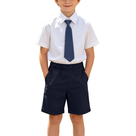 Dxzfnsa Toddler Baby Sets Unisex Comfortable Button-down Short Sleeve Shirts and Shorts Summer Solid Color Outfit 2 Pcs with Pockets