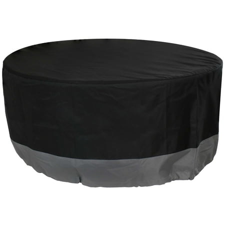 UPC: 0810047672258 | Sunnydaze Outdoor Heavy-Duty Weather-Resistant 300D Polyester Round Fire Pit Cover – 30  x 12  – Black and Gray
