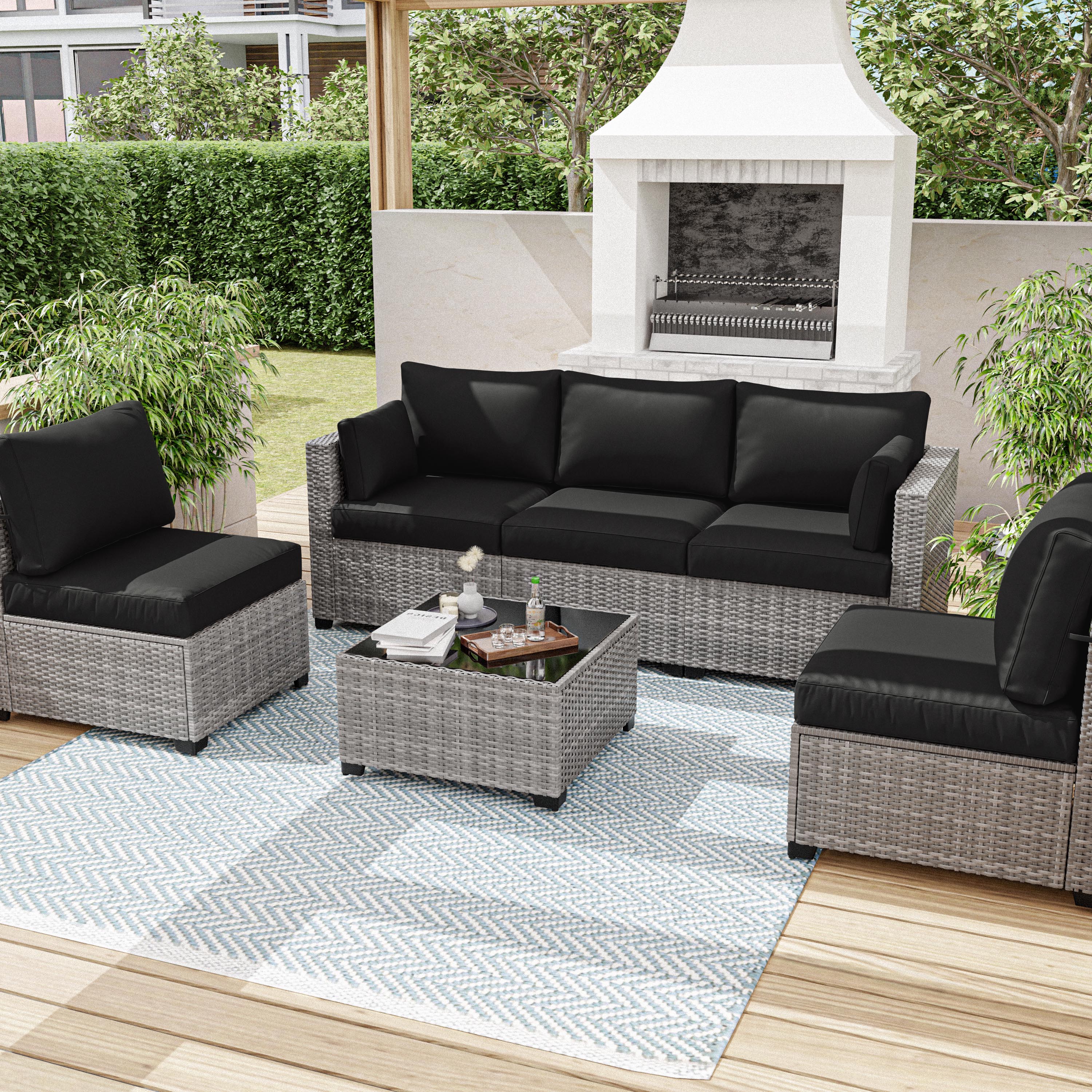 Snubbull 8-piece Patio Furniture Cushions, Replacement Outdoor Cushions for 3-Seat Sectional Sofa, Waterproof & Zipped, 25.6"*23.6"*4", Black