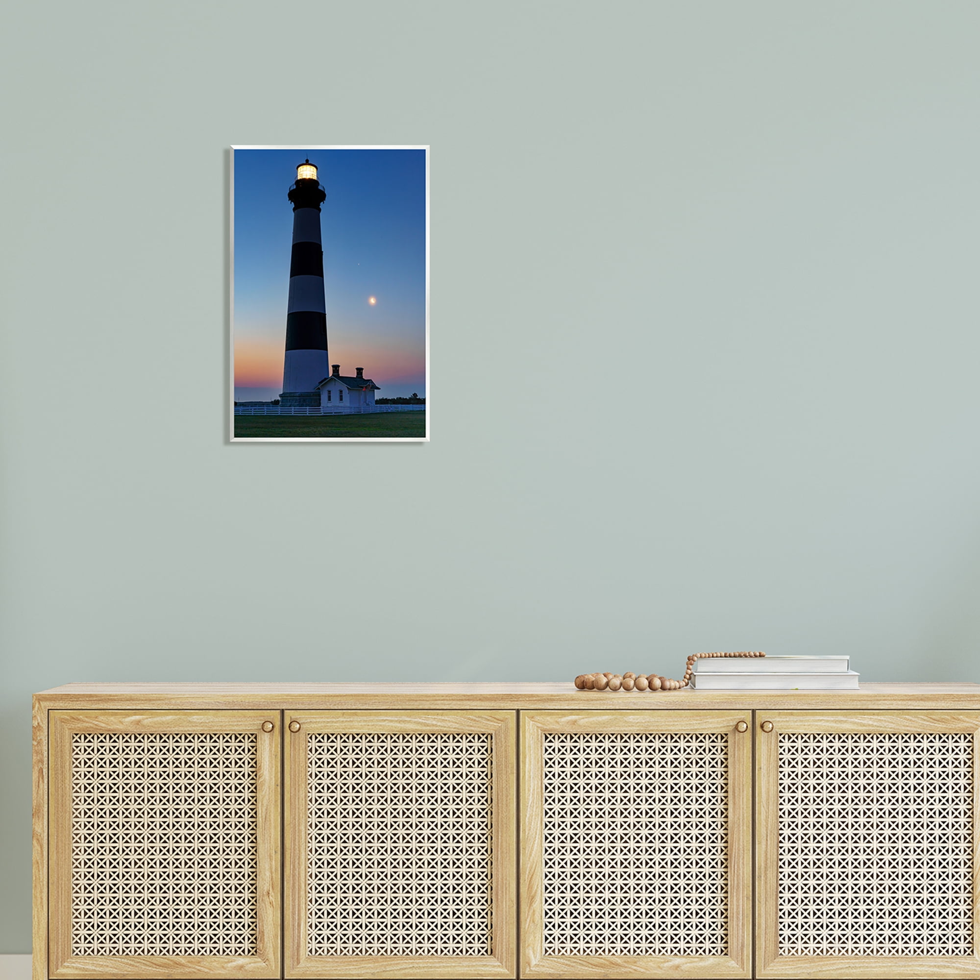 Stupell Blue Moonlit Lighthouse Coast Landscape Photography Wall Plaque Unframed Art Print Wall Art
