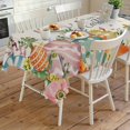 thumbnail image 4 of Happy Easter Rectangle Tablecloth, Spring Bunny Easter Eggs Floral Beige Burlap Waterproof & StainResistant Tablecloth, Washable Oil-proof Table Cover for Dining/Party/Wedding/Buffet 54x108 In, 4 of 9