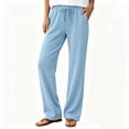 thumbnail image 2 of PWPSG Womens Straight Leg Pants, Drawstring Waist Waffle Knit Texture, Soft Textile Material in Flowy Fit for Daily Casual Wear Blue L, 2 of 8