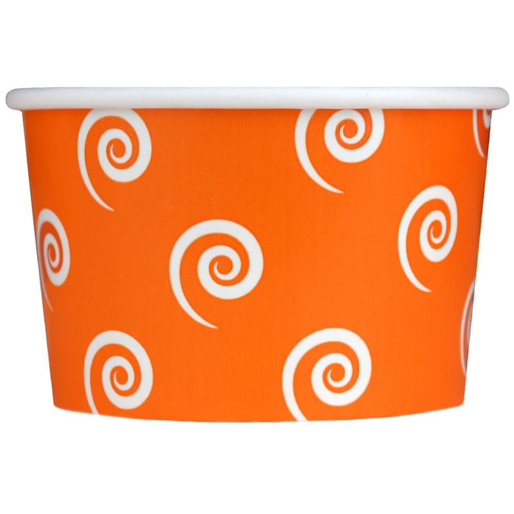 [50 Count] 4 oz Orange Swirls Paper Ice Cream Cups Small Dessert