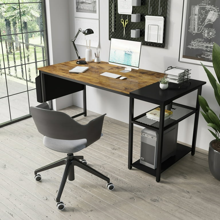 Vineego L-Shaped Computer Desk Modern Corner Desk with Small Table,Rustic  Brown 