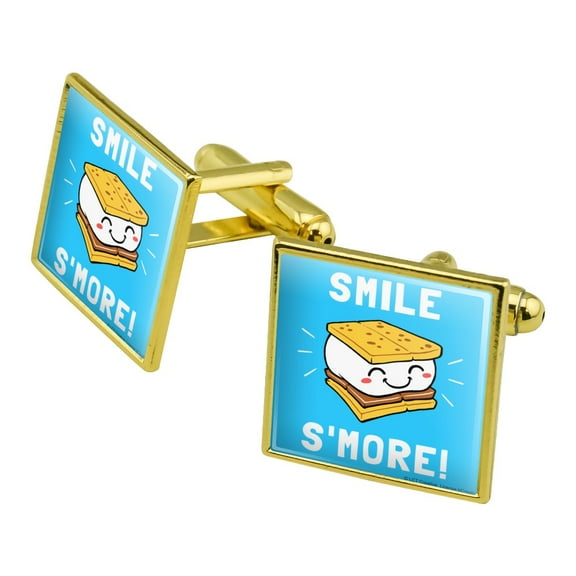Smile S'More Funny Humor Square Cufflink Set - Silver or Gold