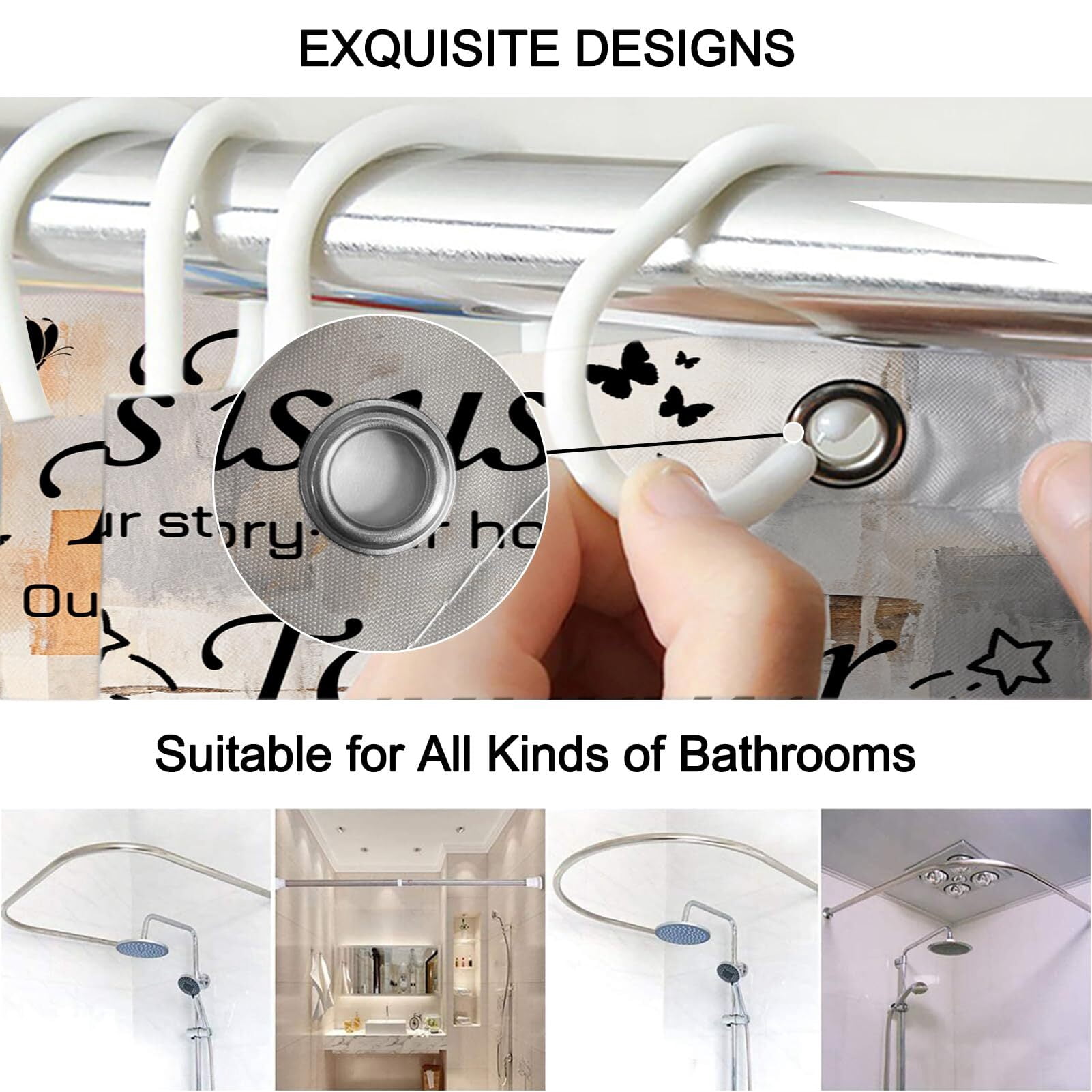 Brythos 4Pcs Shower Curtain Set,Complete Bathroom Set with Accessories Bathroom Rug Set,High-Definition Stylish Print Bathroom Sets,Style4,72"X72"