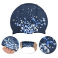 thumbnail image 3 of Gorro de natación impermeable de silicona con estampado floral, 1 pieza, azul marino y blanco, 3 of 5