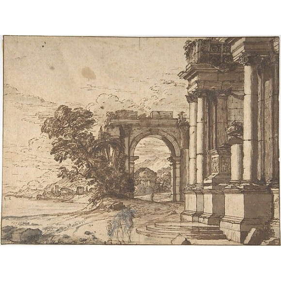 Landscape with Classical Architecture by a Lake Poster Print by Anonymous, French, 17th century (18 x 24)