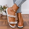 thumbnail image 4 of Xfvqtps Slide Sandals for Womens Flat Double Straps Bow Open Toe Non Slip Beach Summer Sandals Beige, 4 of 9