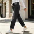 thumbnail image 6 of Karymi Jeans for Women Vintage Loose Straight, High Waist Denim Long Pants, Roll Cuff Wide Leg Trousers with Pockets, 6 of 6