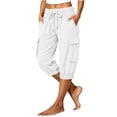 thumbnail image 6 of Womens Cargo Capri Pants, Elastic Waist Drawstring Cropped Pants with Multi Pockets, Outdoor, Walking Casual Workout Wear | VerBelle,White S, 6 of 7
