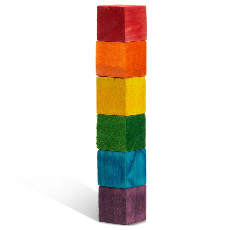 Blocks for Crafts, Colorful Wooden Cubes (6 Colors, 0.6 In, 100