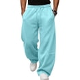 thumbnail image 2 of Men's Oversized Baggy Casual Sweatpants, Elastic Drawstring Waist Loose Wide Leg Trousers, Soft Comfort Knit Bottoms With Practical Side Pockets For Streetwear Daily Activities Sky Blue M, 2 of 8