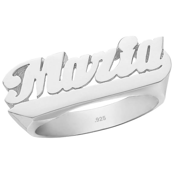 .925 Sterling Silver Personalized Name Ring - Bar Design Below Name - Size 7 - Made in USA