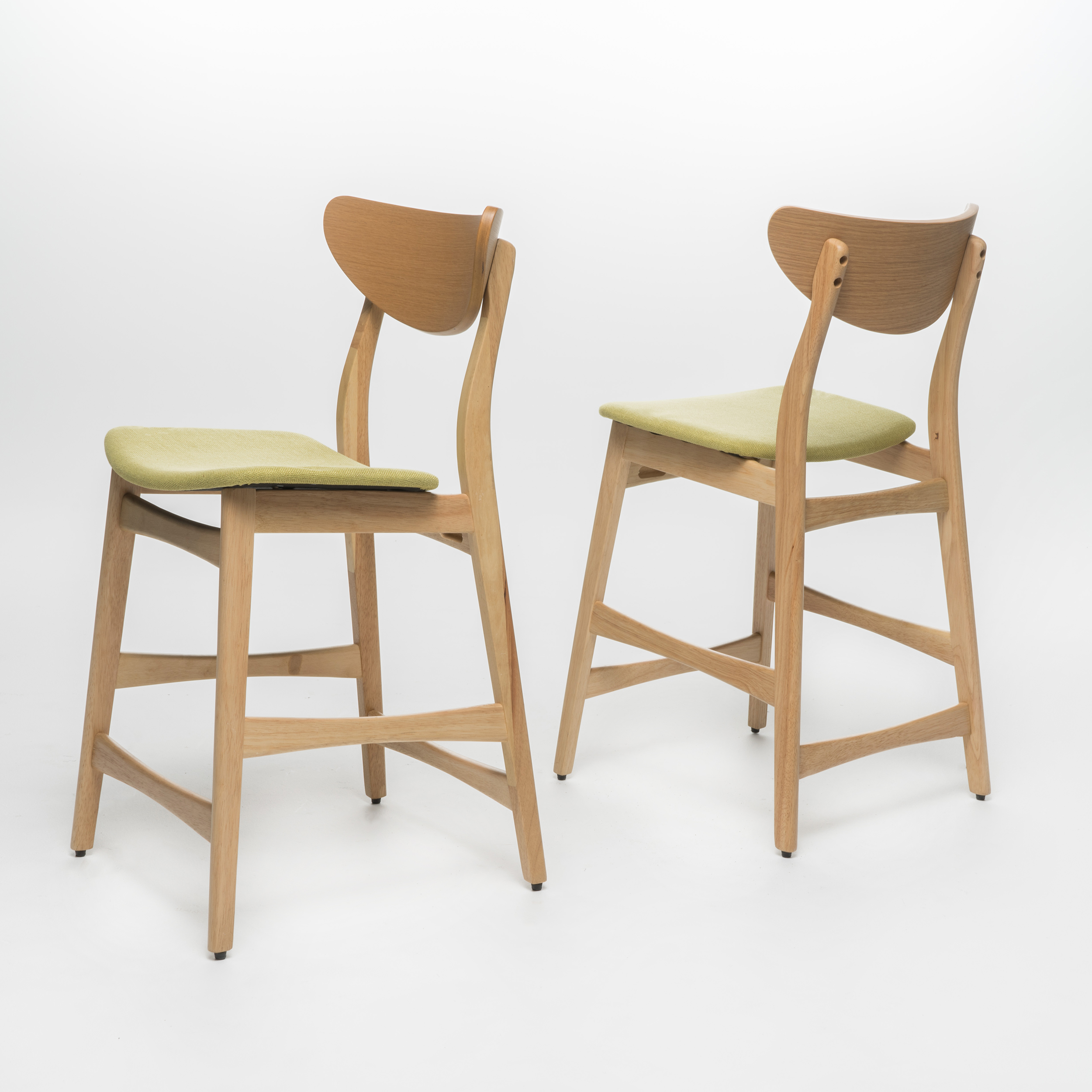 Noble House Mitchell Mid-Century Modern 3 Piece Bar Set, Natural Oak, Green Tea