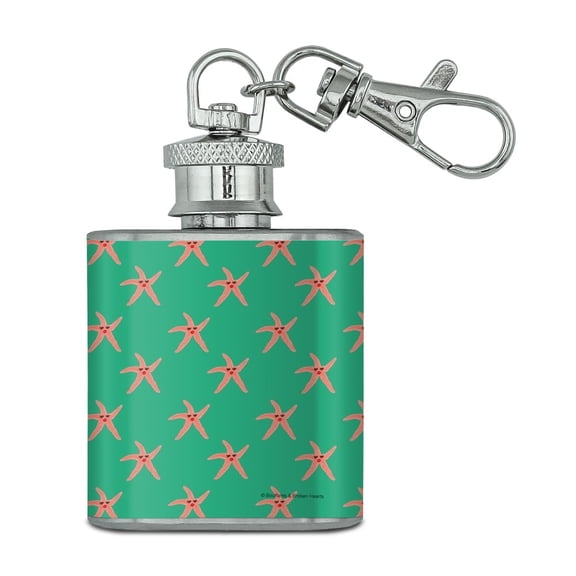 Glam Starfish Tropical Pattern Stainless Steel 1oz Mini Flask Key Chain