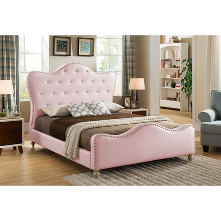 Best Master Furniture Angela Upholstered Tufted Faux Leather Platform Bed, Twin
