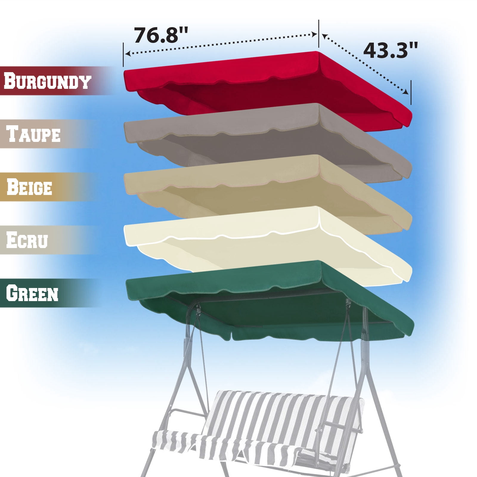 Sunny New Patio Outdoor 77"x43" Swing Canopy Replacement Porch Top Cover Seat Furniture (Taupe)