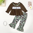 thumbnail image 2 of Pandaie 3-7Y Baby Girl Clothes Toddler Fall Winter Outfits Long Sleeve Ruffle Shirt Tops Camo Flare Pants Clothing Set Coffee 2-3 Years, 2 of 4