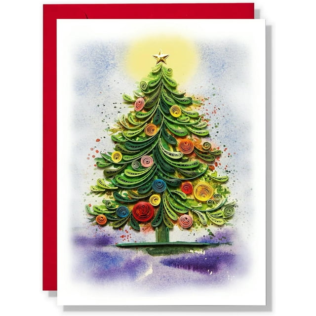 TUMYBee Christmas Tree Snowman Funny Christmas Card, Xmas Card, Greeting Card, Handmade 3D Quilling Card for Love Friend Mom on Christmas, Thanks Giving, Postcard with Envelop (Christmas Tree)