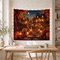 thumbnail image 5 of Two-Story Pumpkin House on Winding Path Under Full Moon, Whimsical Rustic for Nature Lovers, Autumn Night Art, Halloween Gift Tapestry Wall Hanging for Bedroom and Living Room, 5 of 7