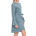 thumbnail image 3 of Langwyqu Long Sleeve Flared Sleeve Girls Slim Waffle Knit Dress With Belt For 5-14 Years, 3 of 5