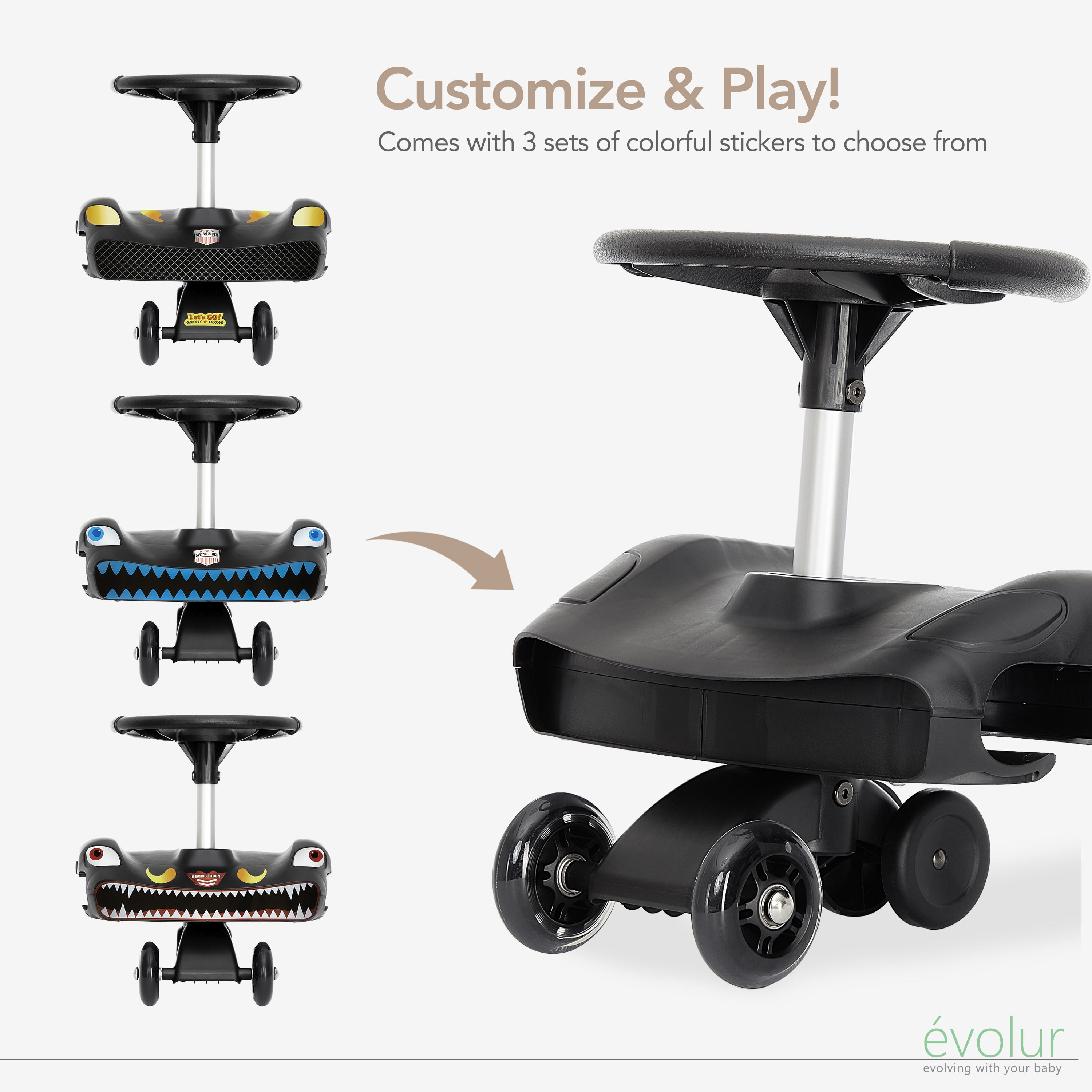 Evolur Cruise Swing Rider Scooter in Black
