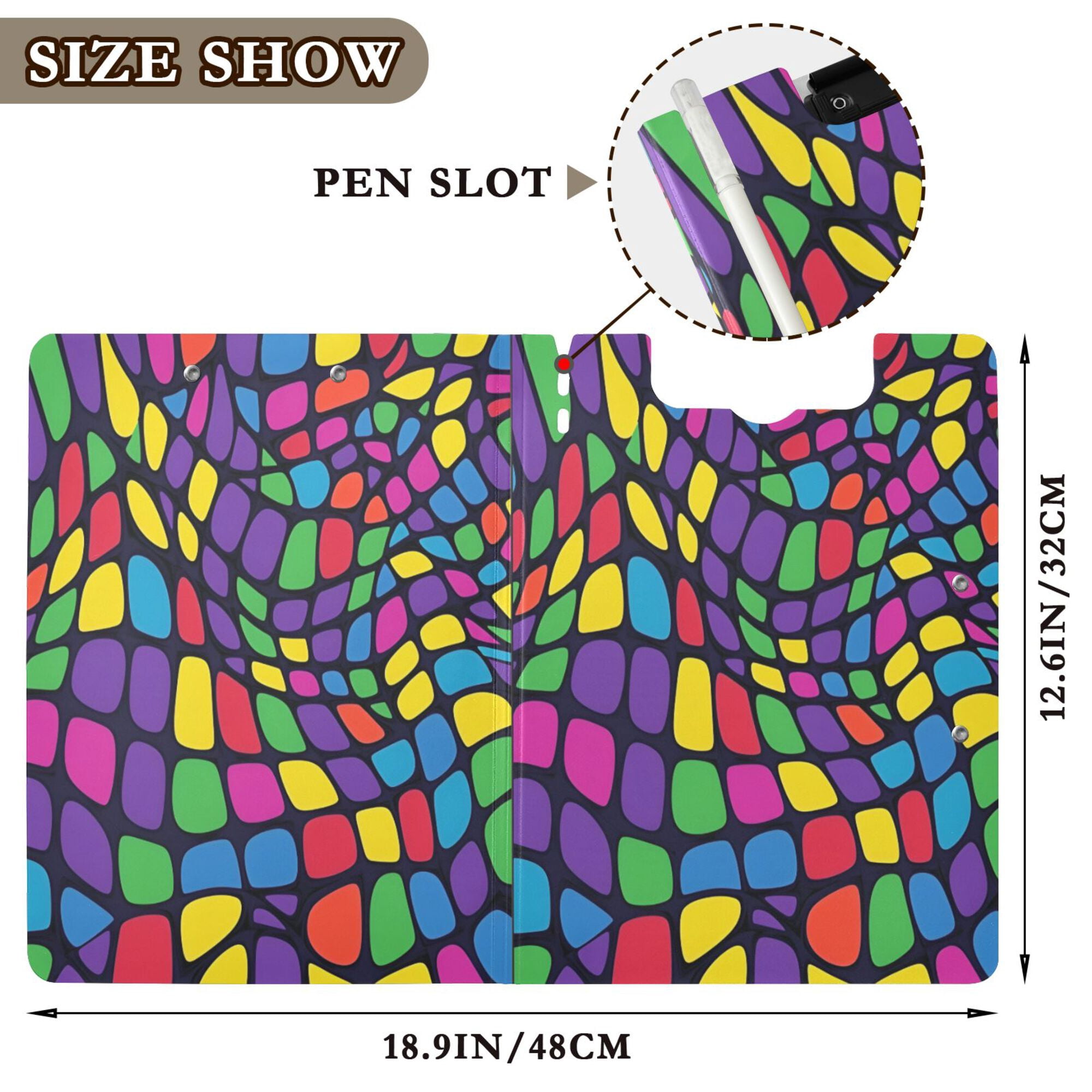 FORMRS A4 Clipboard Folder with Pen Holder Horizontal Foldable School Office Binder, Colorful Psychedelic