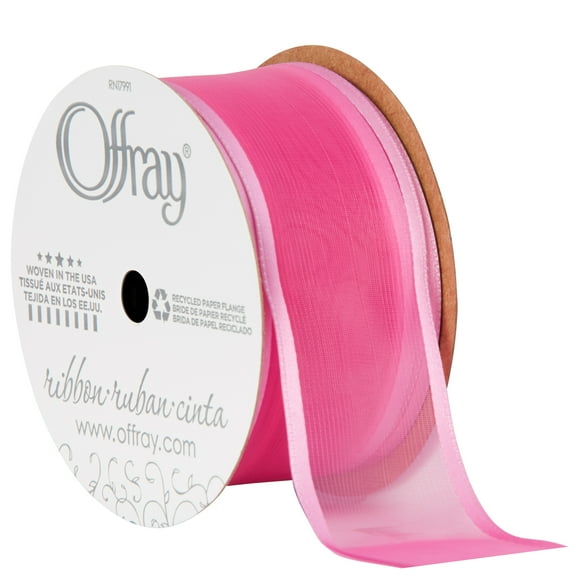Offray Ribbon, Pink 1 1/2 inch Wired Sheer Ribbon for Floral, Crafts, and Decor, 9 feet, 1 Each