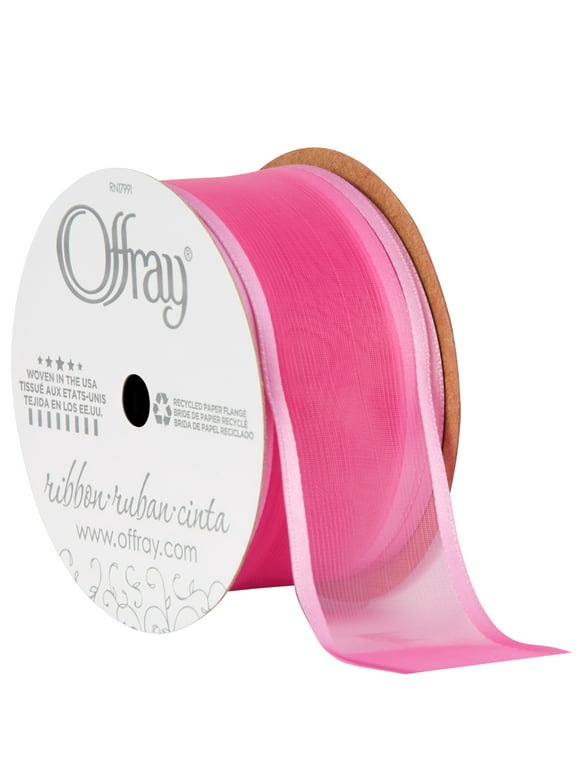 Offray Ribbon, Pink 1 1/2 inch Wired Sheer Ribbon for Floral, Crafts, and Decor, 9 feet, 1 Each