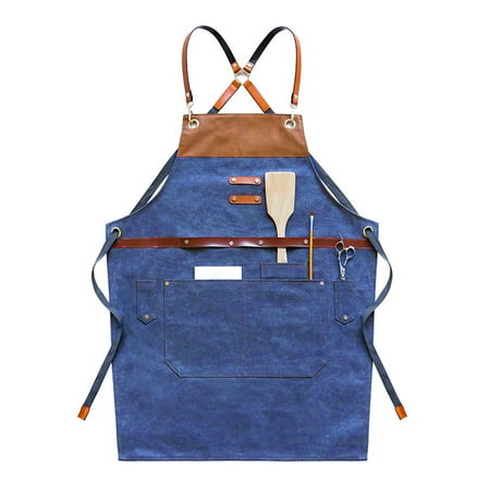 

QUSENLON Chef Apron Waterdrop Resistant Aprons with for Cross Back Adjustable Strap and Large Pockets