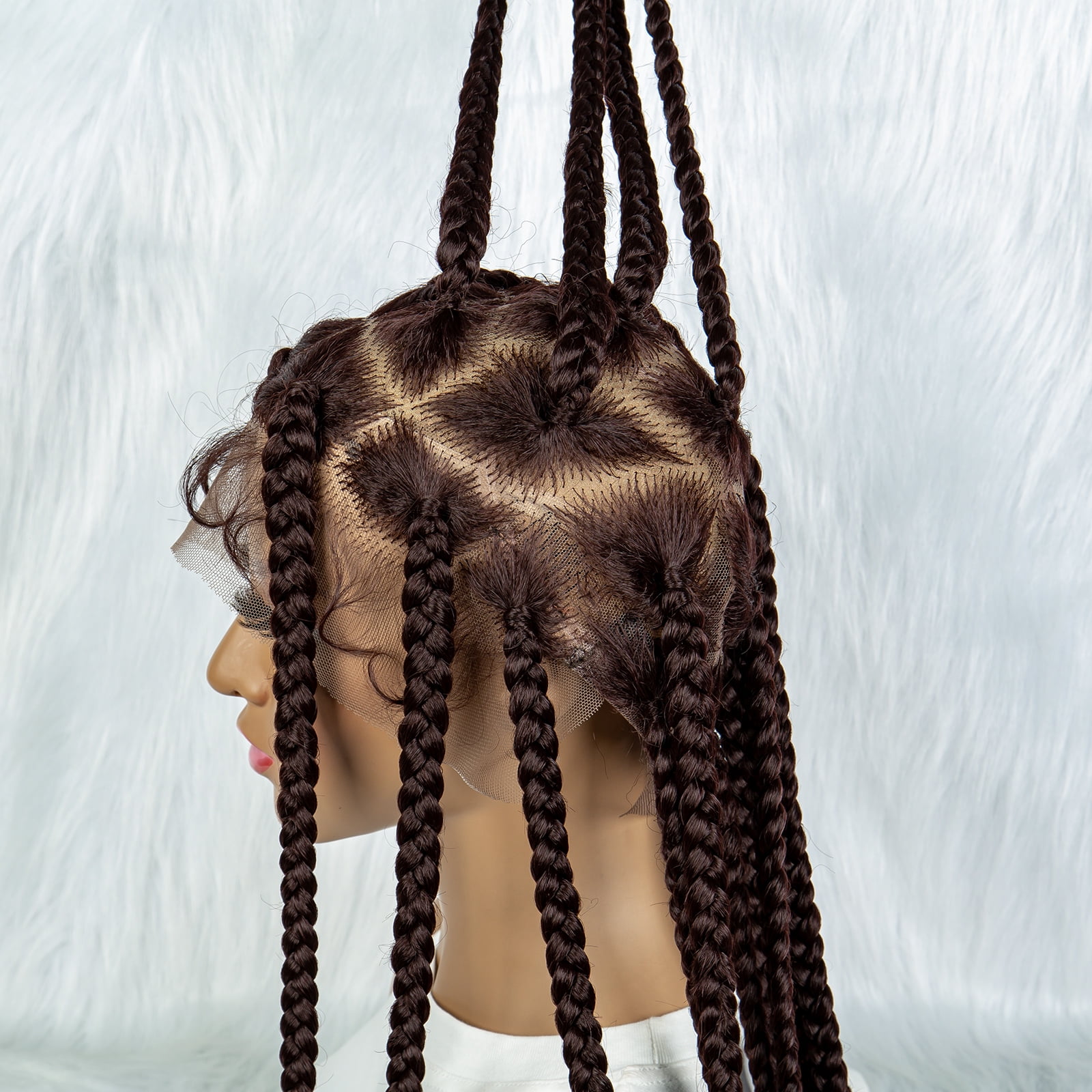 Full Lace Cornrow Braids Synthetic Lace Front Wig Dark Brown 36 Inches Big Square Knotless Box Braids Wig with Baby Hair Braided Wigs for Black Women