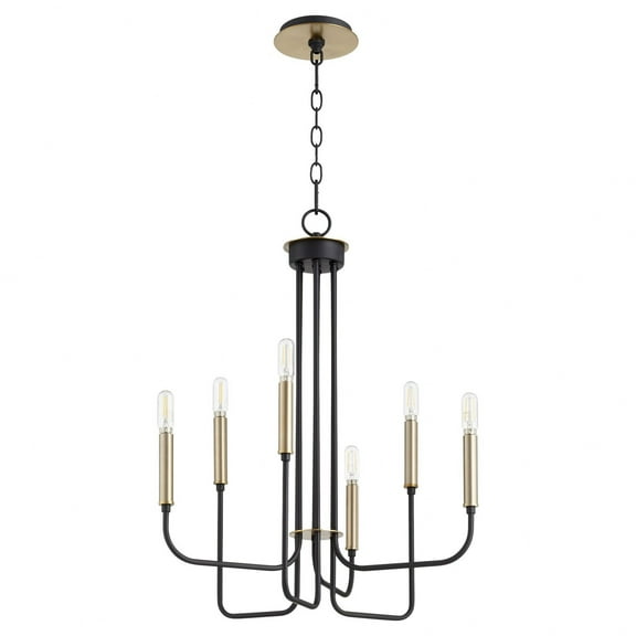 630-6-6980 Quorum Lighting Hope - 6 Light Chandelier In Soft Contemporary Style-26 Inches Tall and 18 Inches Wide-Textured Black/Aged Brass Finish