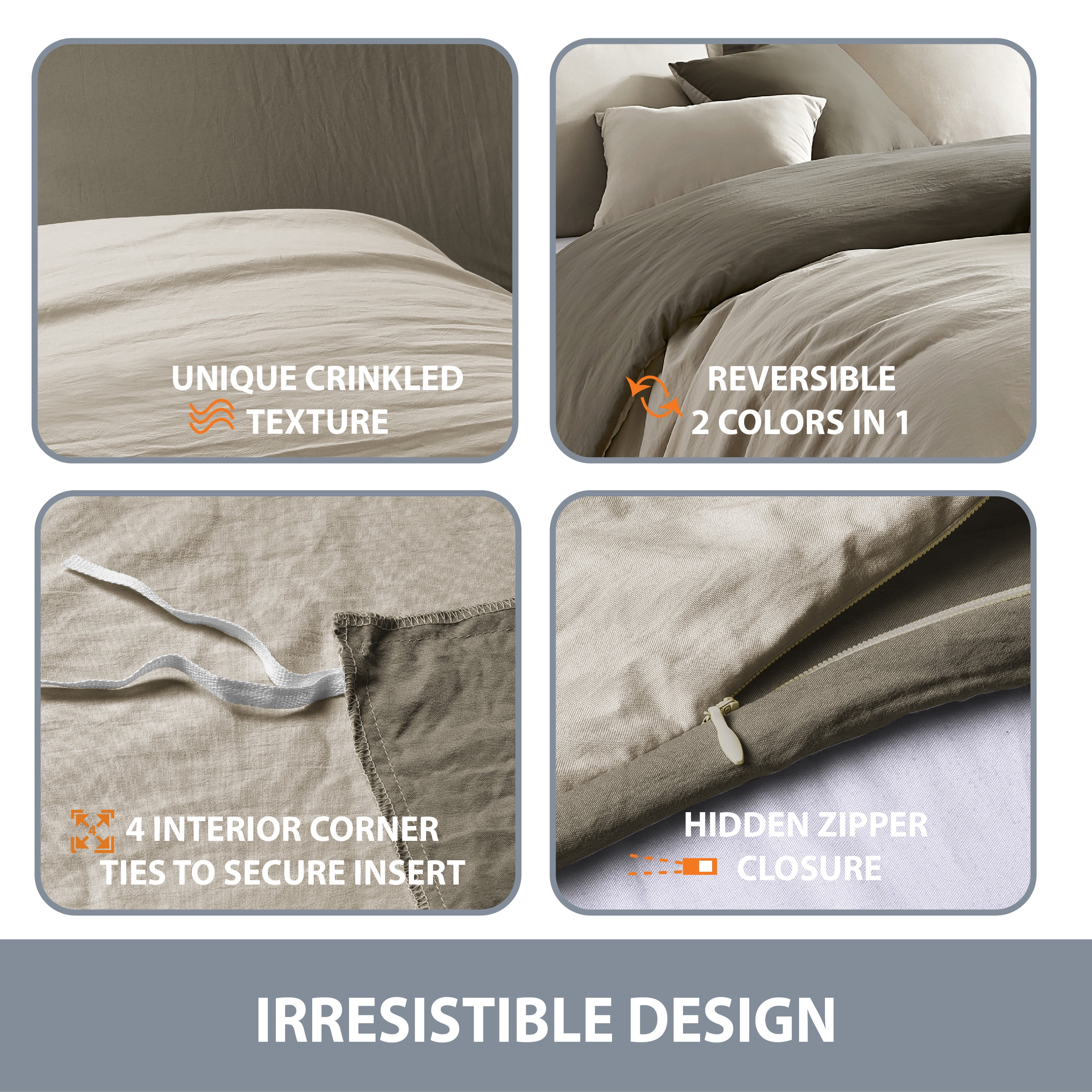 2PC Khaki/Driftwood Twin/Twin XL (68" x 90") 2 in 1 Reversible Duvet Cover & Sham Set (Comforter not Included)
