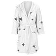 thumbnail image 4 of Women's Star Print Fleece Bathrobe, Long Length Plush Robe, Soft Cozy Loungewear, Knee Length Gown with Pockets, Comfortable Spa Style Robe for Women White M, 4 of 5