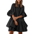 thumbnail image 1 of Innerwin Chiffon A-Line Dresses Ruffle Ladies Short Mini Dress Holiday Solid Color Baggy Swing Sundress Black L, 1 of 7