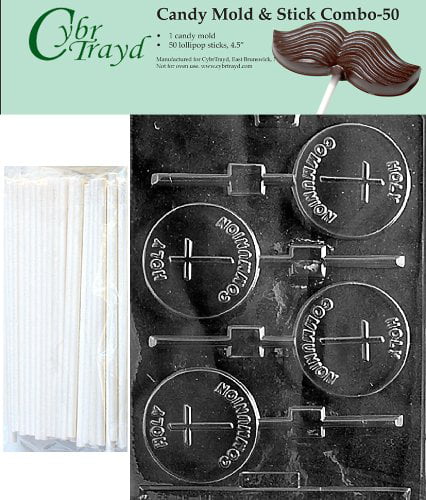 Cybrtrayd Girl Communion Lolly Chocolate Candy Mold with 50 4.5-Inch Lollipop Sticks and Exclusive Cybrtrayd Copyrighted Chocolate Molding Instructions