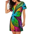 thumbnail image 2 of Easygdp Multicolored Beautiful Flower Camisón de manga corta para mujer, informal, estampado, 2 of 6