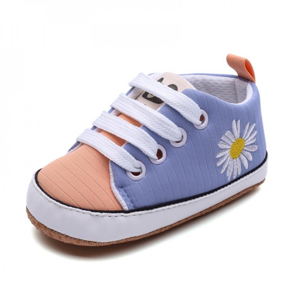 Rubber Outsole Prewalker Toddler Shoes Flower Design Lace Up Closure Anti Slips 