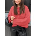 thumbnail image 4 of Women's Fall Sweaters Casual Long Sleeve Pullover Crewneck Ribbed Knit Jumper Tops Plain Blouse, 4 of 5