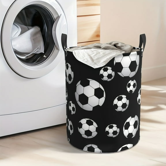Football Pattern Sports Collection Laundry Basket - Thick and Durable Oxford Fabric, Large Capacity Foldable with Handle Storage Basket, Suitable for Bedroom, Bathroom, Toys and Clothing Storage