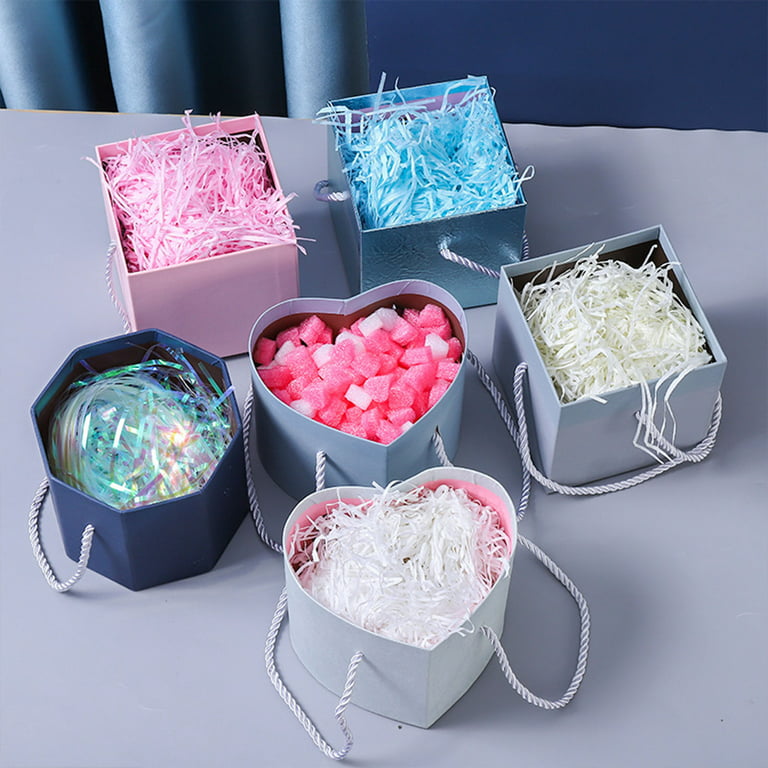 White Gift Wrapping Filler Paper Shreds In Colored Raffia And