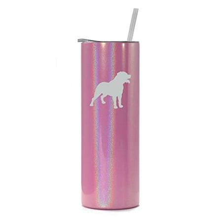 

20 oz Skinny Tall Tumbler Stainless Steel Vacuum Insulated Travel Mug Cup With Straw Rottweiler (Pink Iridescent Glitter)