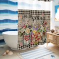 thumbnail image 5 of No Hook Shower Curtain, Spring Flowers Shower Curtains for Bathroom with See Through Top Window, Farmhouse Vintage Black Plaid Wood Grain Waterproof & Washable Bath Curtain Extra Long 72"x84", 5 of 9