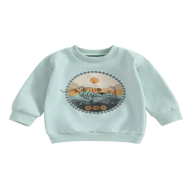 MesaSe Toddler Boy‘s Long Sleeve Western Sweatshirt with Cattle Print for Fall