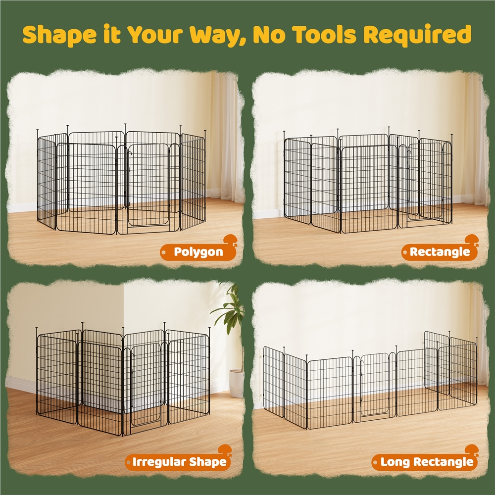 Yaheetech 8 Panels Foldable Metal Dog Playpen Puppy Fence with Door, 31.5″ H, Black