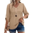 thumbnail image 5 of Tqcoqu Womens 3/4 Sleeve Tops Embroidered Lace Blouses Boho Shirt, V Neck Casual Loose Fit Vacation Beach Business Casual Outfits, 5 of 10