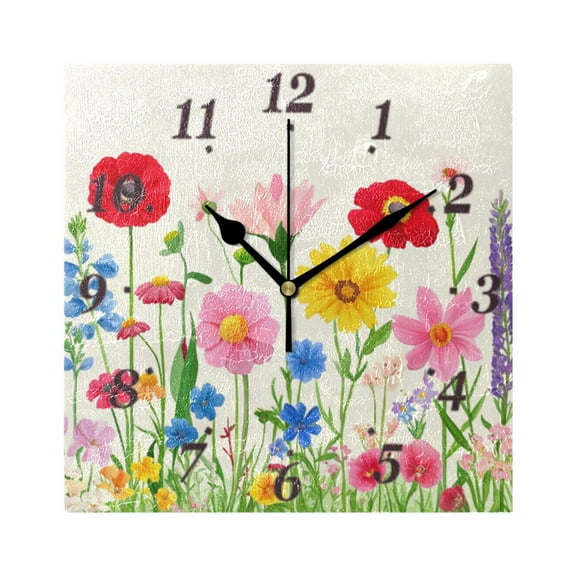 Wildflowers Wall Clock Square Clock Decoration Creative Clock Dual Use Black Pointer 7.78in
